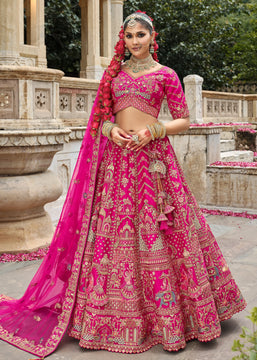 Bright Pink Heavy Embroidered Designer Lehenga