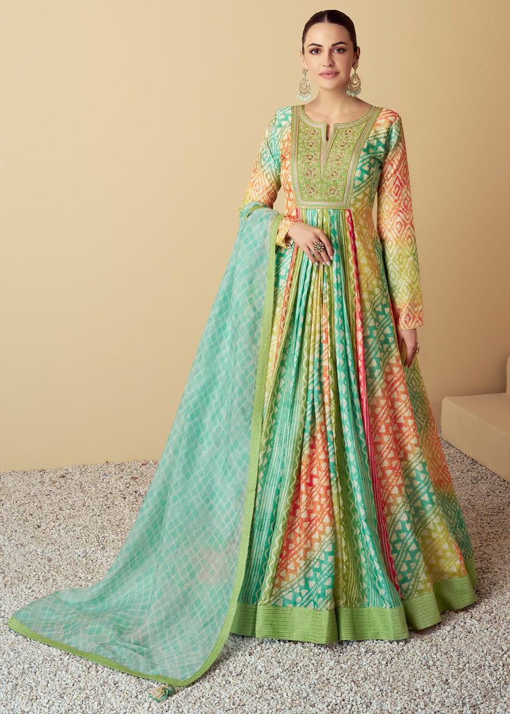 Multicolor Party Wear Printed Anarkali With Dupatta