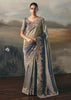 Golden Blue Tissue Embroidered Wedding Wear Saree