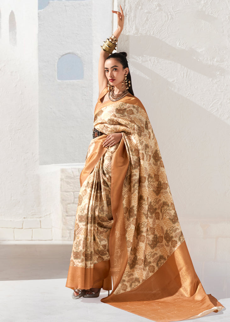 Sandstorm Brown Woven Banarasi Silk Saree With Digital Print