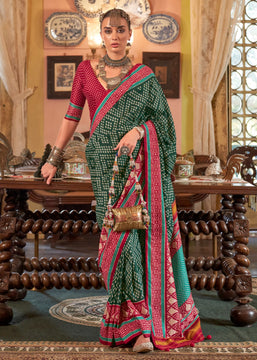 Bistro Green Printed Patola Silk Saree
