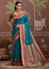 Teal Blue Woven Banarasi Tussar Silk Saree