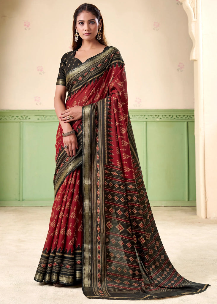 Earth Red Patola Printed Cotton Silk Saree