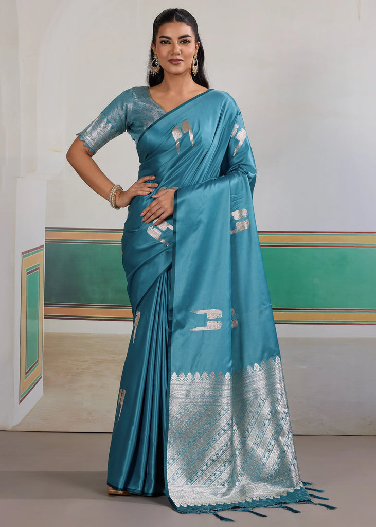 Heritage Blue Woven Satin Silk Saree