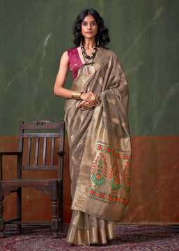 Lead Grey Woven Paithani Tissue Silk Saree