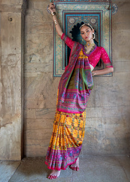 Vibrant Yellow Patola Printed Silk Saree