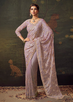 Lavender Purple Designer Tissue Silk Saree