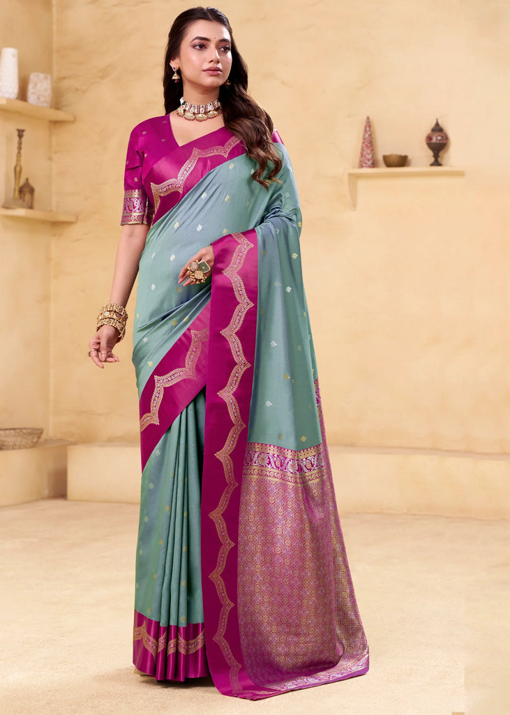 Fossil Grey Woven Satin Silk Saree