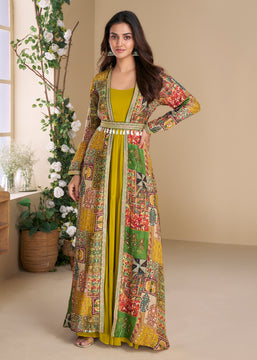 Antique Yellow Shrug Style Anarkali with Embroidered Work