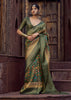 Olive Green Floral Printed Soft Silk Saree