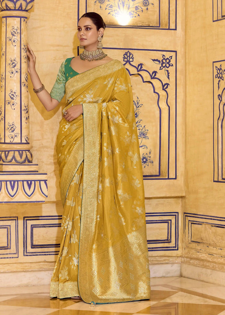 Dandelion Yellow Woven Banarasi Silk Saree