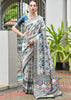White & Rama Blue Woven Banarasi Patola Silk Saree