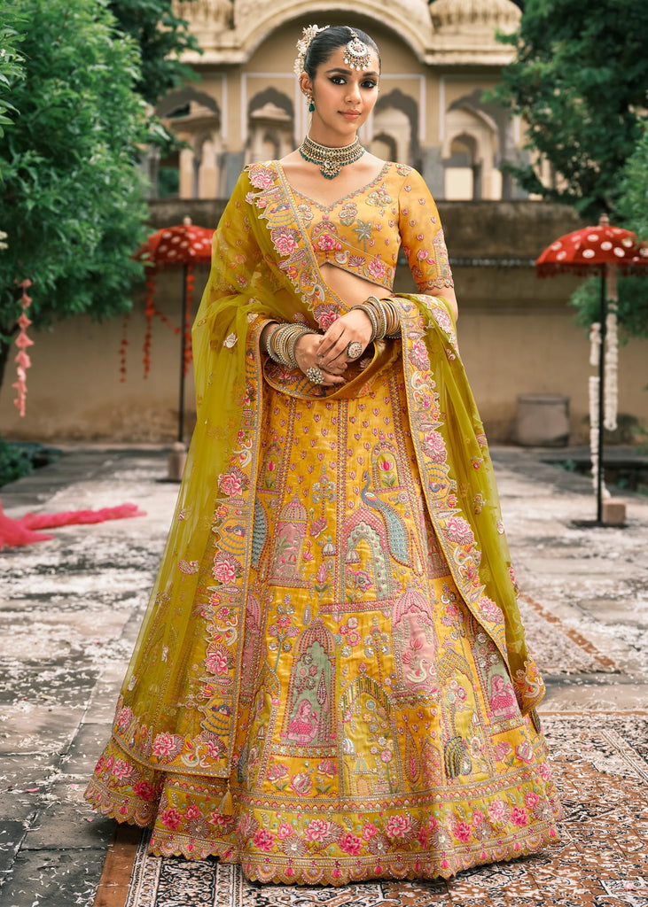 Yellow Heavy Embroidered Designer Lehenga