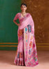 Powder Pink Woven Cotton Kashmiri Jamewar Saree