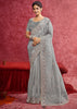 Dove Grey Embroidered Designer Saree