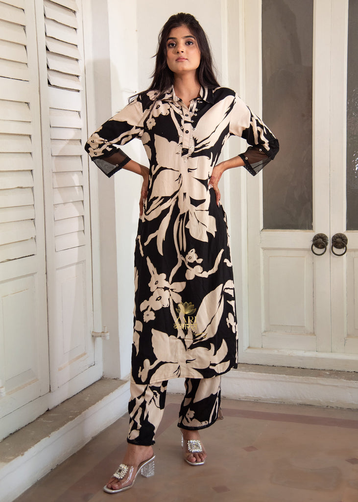 Black And White Embroidered Suit Set (10702042071233)