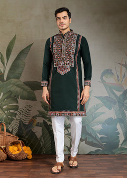 Hunter Green Embroidered Stitched Kurta Set