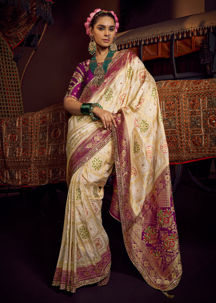 Off White Woven Banarasi Designer Silk Saree