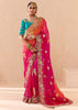 Fuchsia Pink Heavy Embroidered Designer Silk Saree