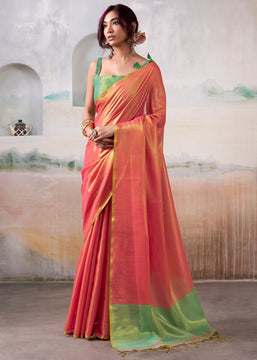 Sunset Orange Woven Tissue Silk Saree