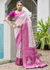 White & Magenta Woven Banarasi Patola Silk Saree