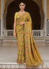 Celery Yellow Designer Embroidered Silk Saree