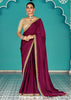 Beet Red Designer Embroidered Silk Saree With Contrast Blouse