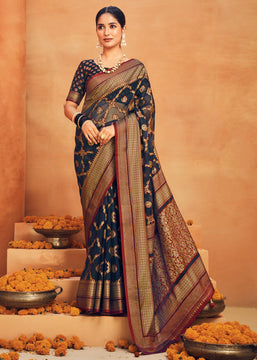 Midnight Blue Printed Georgette Silk Saree