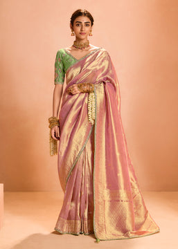 Delight Pink Woven Banarasi Designer Tissue Silk Saree With Embroidered Blouse