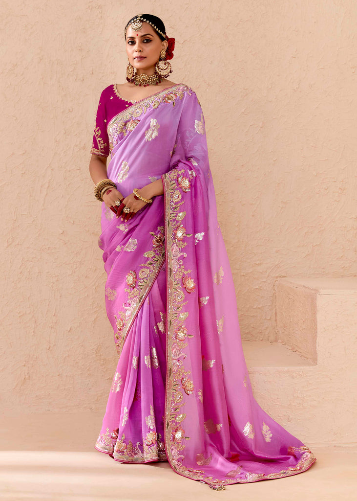 Ultra Pink Heavy Embroidered Designer Silk Saree (Copy)