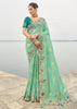 Mint Green Woven Banarasi Designer Silk Saree With Embroidered Blouse