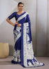True Blue Printed Satin Silk Saree