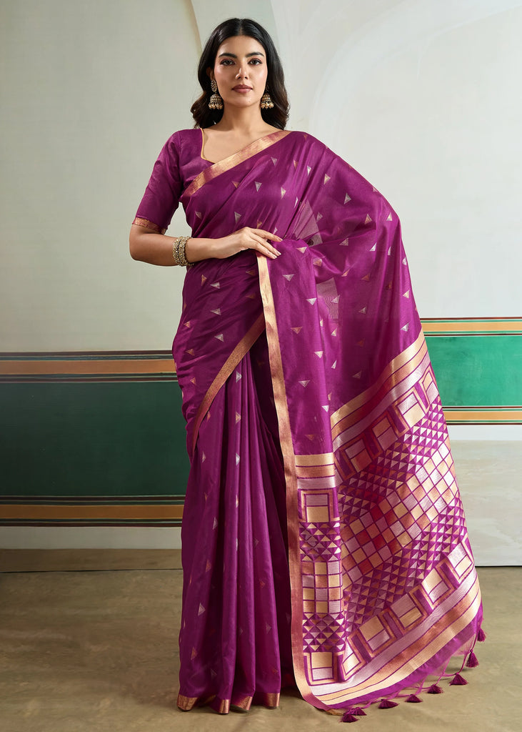 Dahlia Purple Woven Tussar Silk Saree