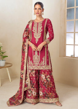 Cherry Red Designer Palazzo Set