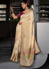 "Exclusive Offer" : Off White Woven Embroidered Banarasi Silk Saree