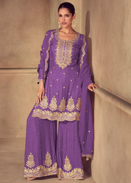 Dahila Purple Embroidered Sharara Set