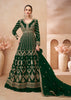 Dark Green Heavy Embroidered Front Cut Anarkali Set