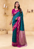 Coral Blue Woven Satin Silk Saree