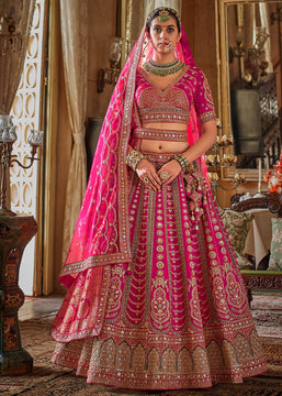 Fuchsia Pink Heavy Embroidered Designer Lehenga