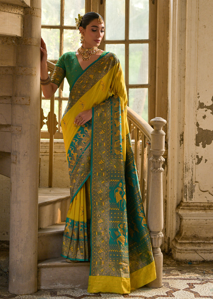 Aurora Yellow Woven Kalamkari Banarasi Silk Saree