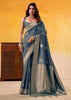 Fossil Grey Woven Tusser Silk Saree