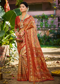 Earthy Red Dual Tone Woven Banarasi Silk Saree
