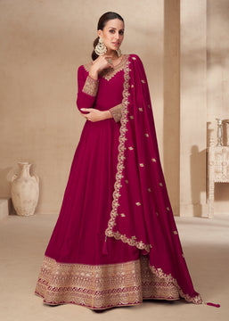 Scarlet Red Anarkali With Embroidered Dupatta