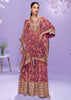 Dry Rose Purple Georgette Kaftaan Sharara Set