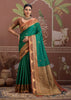 Hunter Green Woven Tussar Silk Saree