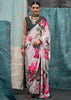 White And Green Satin Crepe Printed Silk Saree