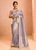 Lavender Blue Woven Banarasi Designer Tissue Silk Saree With Embroidered Blouse