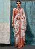 White And Brown Satin Crepe Printed Silk Saree