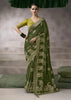“Exclusive Offer” : Mehndi Green Banarasi Designer Saree With Embroidered Blouse