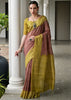 Dusty Mauve & Yellow Printed Tussar SIlk Saree